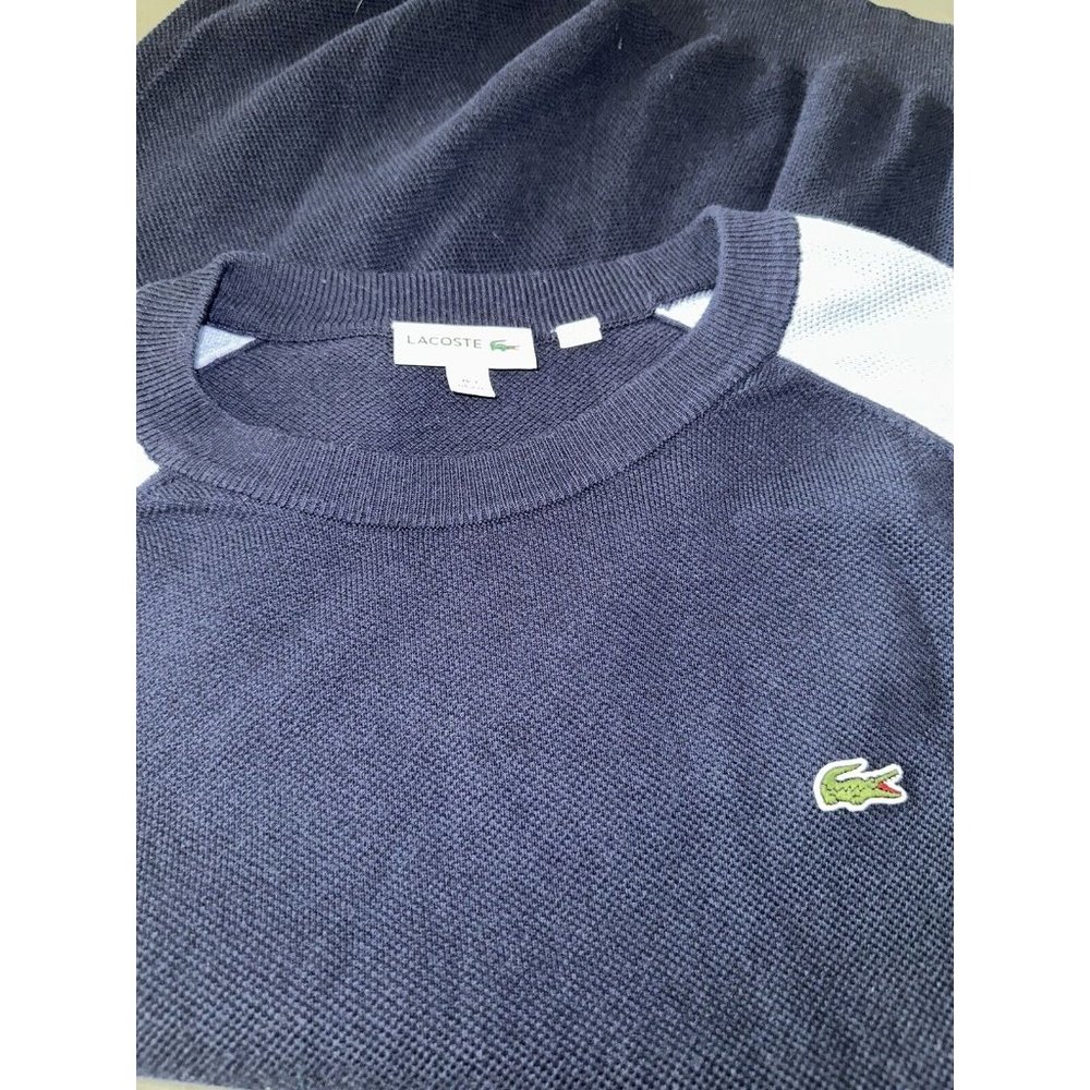 Lacoste Sweater Mens 2XL FR7 Blue Long Sleeve Crew Neck Embroidered Pullover EUC